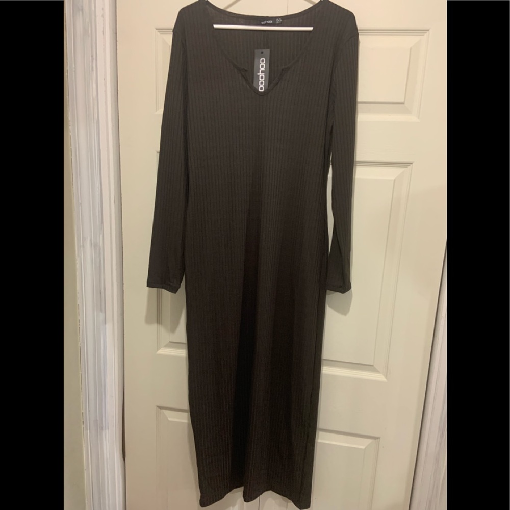 Boohoo notched Jersey ribbed maxi dress